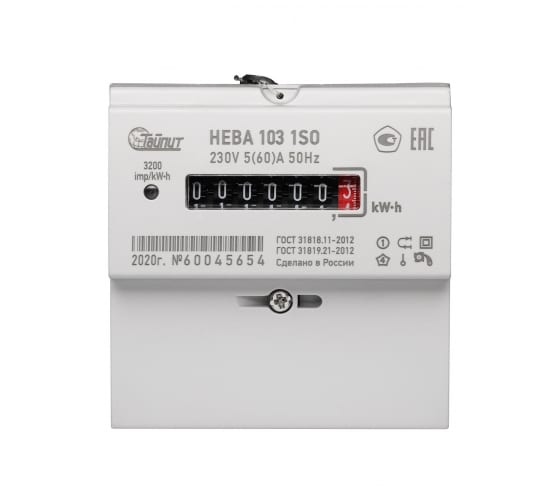 Счетчик эл. энергии 1ф. НЕВА 103 1S0 220V 5(60)A мех, DIN