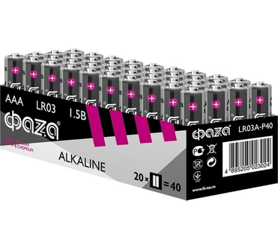 Элемент питания LR03 (AAA) алкалиновая уп. 40 шт. ФАZА Alkaline Pack-40