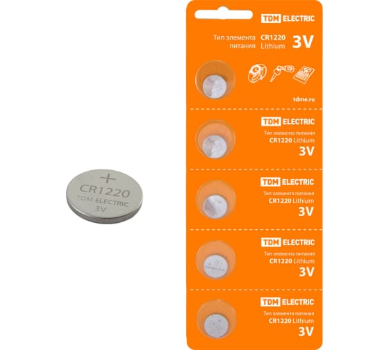 Элемент питания CR1220 Lithium 3V BP-5 TDM