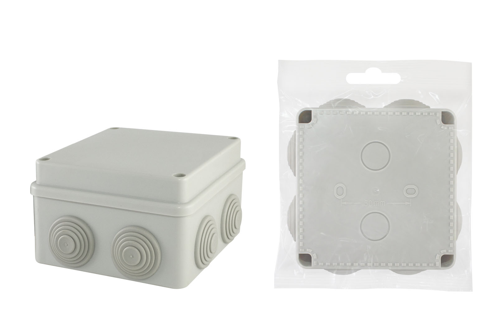 Коробка распаячная ОП 110х110х70мм, крышка на винтах, IP55, 8вх. TDM (48шт)