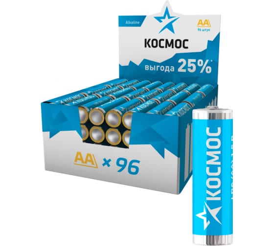 Элемент питания LR6 AA, Alkaline 1.5В, 96 шт/уп, Космос