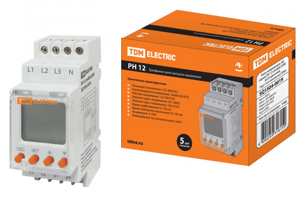Реле напряжения РН 12-3х400/230В 2*8А (LCD-дисплей, 1нр+1нз-контакты) TDM