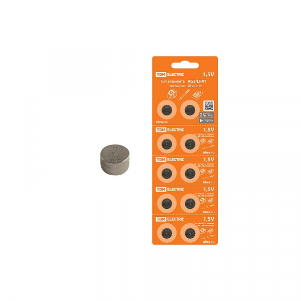 Элемент питания AG3/LR41 Alkaline 1,5V BP-10 TDM